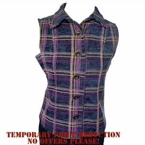 CHRISTOPHER AND BANKS PLAID CHENILLE VEST SIZE S